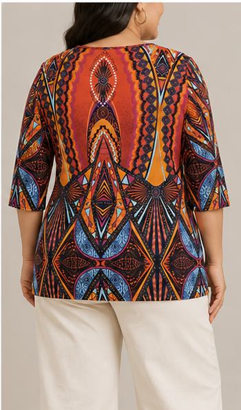 Blusa Bohemia Multicolor con Estampado Étnico