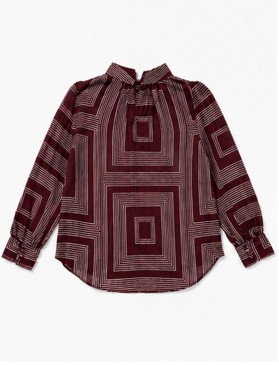 Blusa Borgoña con Estampado Geométrico