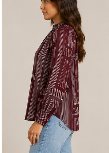 Blusa Borgoña con Estampado Geométrico