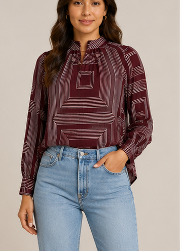 Blusa Borgoña con Estampado Geométrico