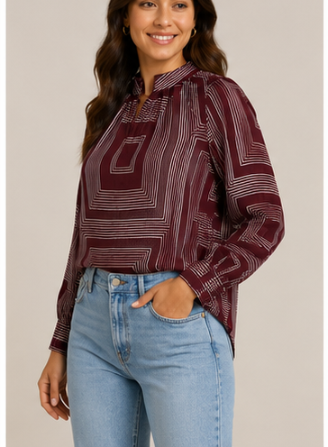 Blusa Borgoña con Estampado Geométrico