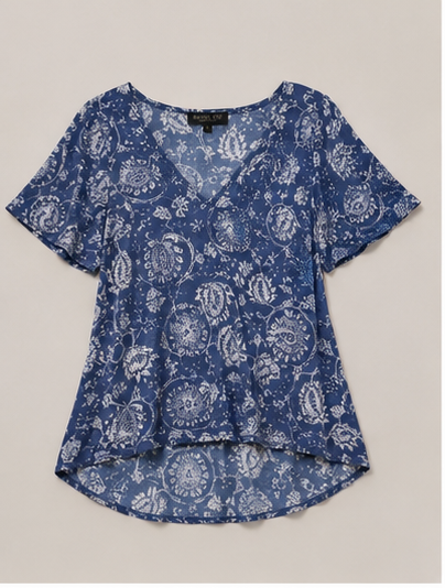 Blusa Estampada de Manga Corta con Escote en V