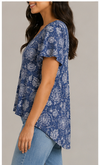 Blusa Estampada de Manga Corta con Escote en V