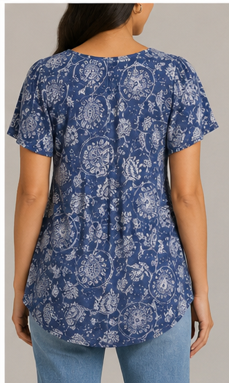 Blusa Estampada de Manga Corta con Escote en V