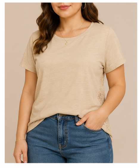 Blusa Básica con Detalles de Encaje para Mujer