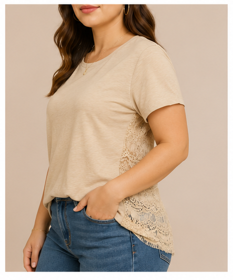 Blusa Básica con Detalles de Encaje para Mujer
