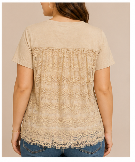 Blusa Básica con Detalles de Encaje para Mujer