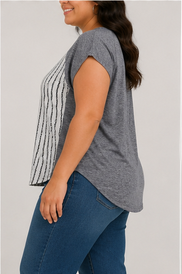 Blusa Combinada de Rayas Plus Size para Mujer
