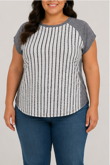 Blusa Combinada de Rayas Plus Size para Mujer