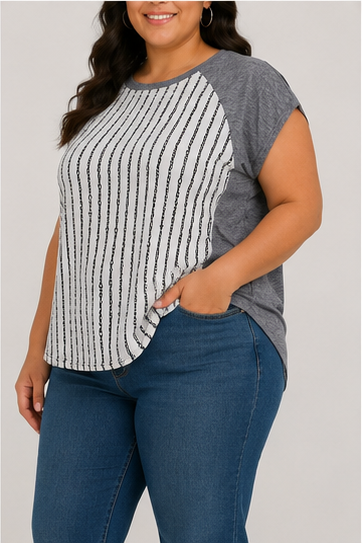 Blusa Combinada de Rayas Plus Size para Mujer