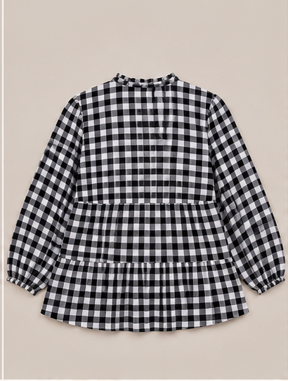 Blusa de Cuadros con Volante para Mujer Plus Size