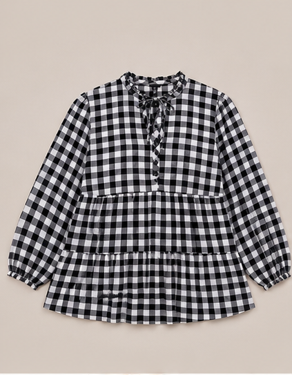 Blusa de Cuadros con Volante para Mujer Plus Size
