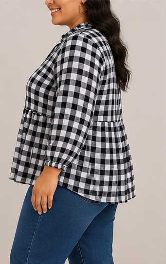 Blusa de Cuadros con Volante para Mujer Plus Size