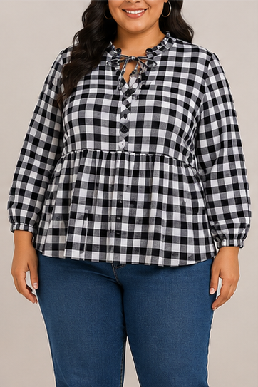 Blusa de Cuadros con Volante para Mujer Plus Size