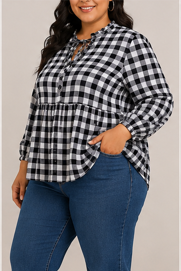 Blusa de Cuadros con Volante para Mujer Plus Size