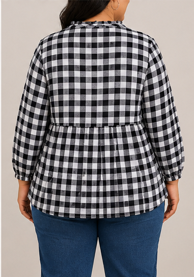 Blusa de Cuadros con Volante para Mujer Plus Size