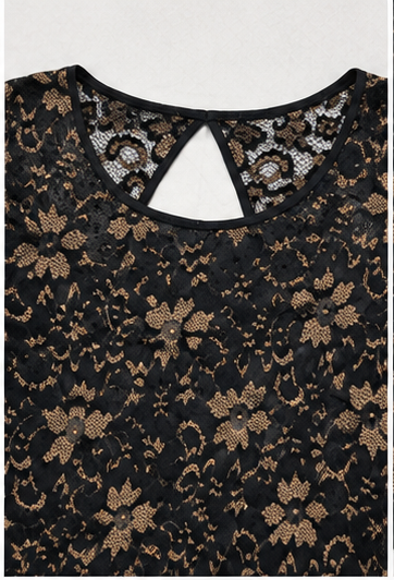 Blusa Negra de Encaje Floral Manga 3/4