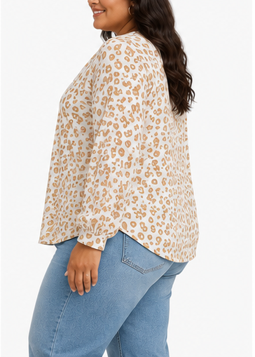 Blusa Estampada Animal Print de Manga Larga