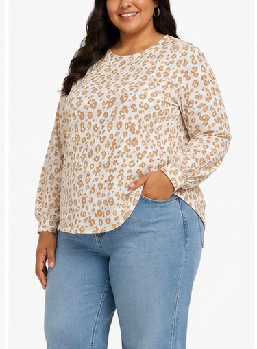 Blusa Estampada Animal Print de Manga Larga