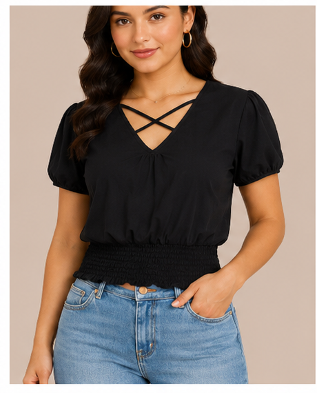 Blusa Crop con Escote Cruzado para Mujer