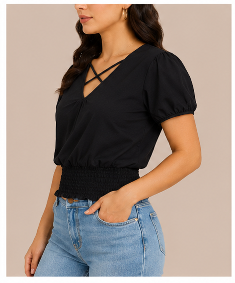Blusa Crop con Escote Cruzado para Mujer