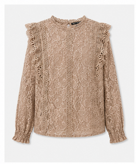 Blusa de Encaje Floral con Volantes para Mujer