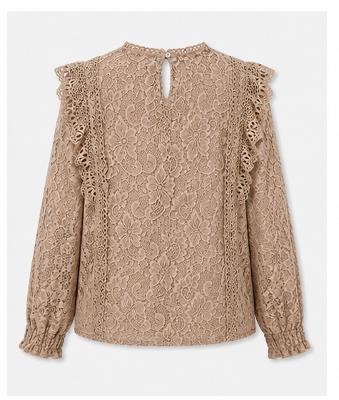 Blusa de Encaje Floral con Volantes para Mujer