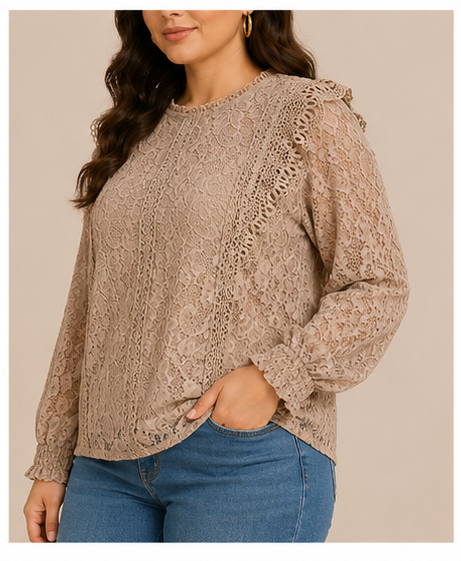 Blusa de Encaje Floral con Volantes para Mujer