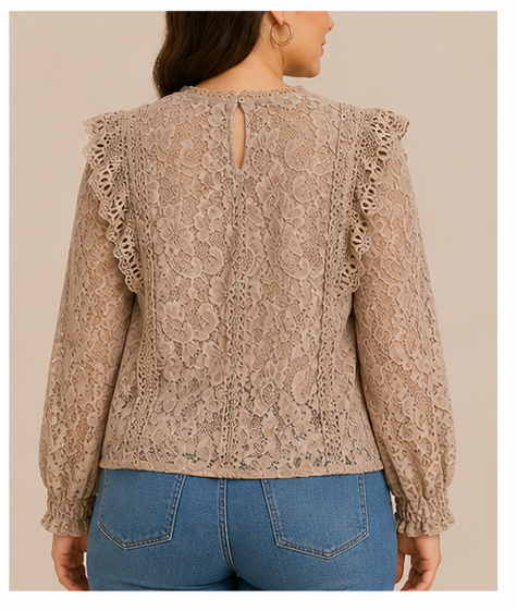 Blusa de Encaje Floral con Volantes para Mujer