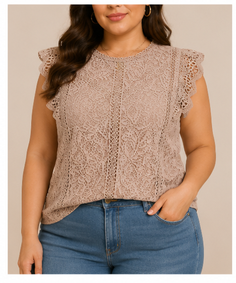 Blusa de Encaje Floral sin Mangas para Mujer