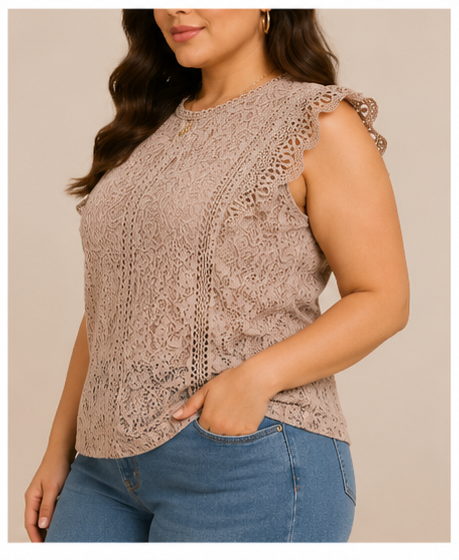 Blusa de Encaje Floral sin Mangas para Mujer