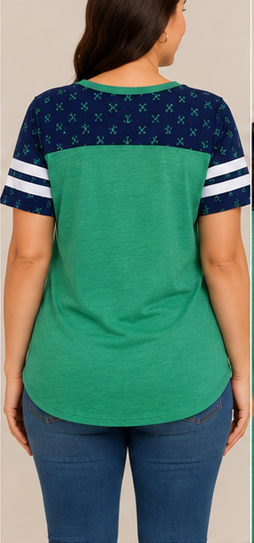 Blusa Bicolor con Estampado de Anclas