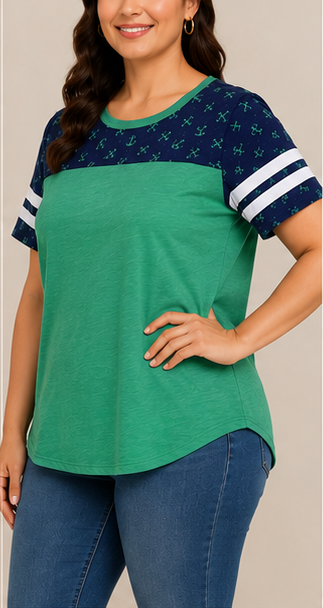 Blusa Bicolor con Estampado de Anclas