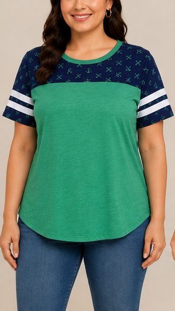Blusa Bicolor con Estampado de Anclas