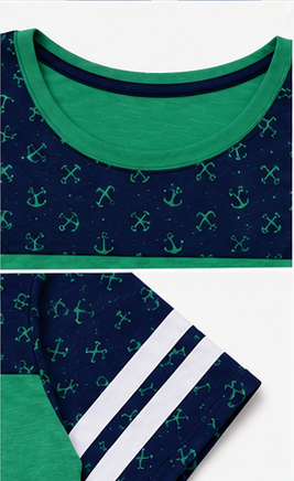 Blusa Bicolor con Estampado de Anclas