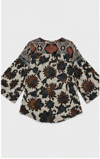 Blusa Estampada Boho de Manga 3/4