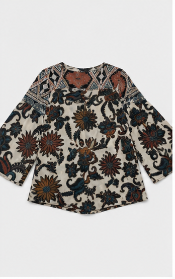 Blusa Estampada Boho de Manga 3/4