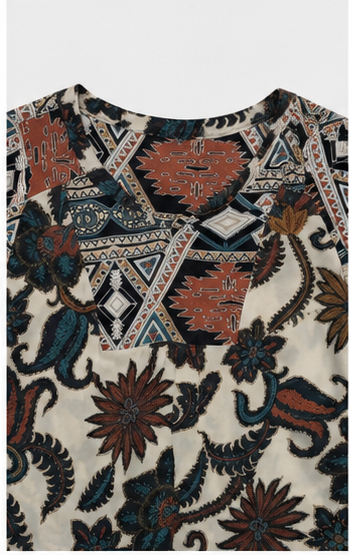 Blusa Estampada Boho de Manga 3/4