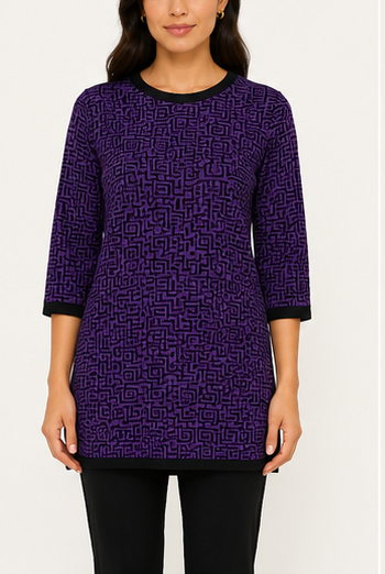 Blusa Estampada Geométrica de Manga 3/4
