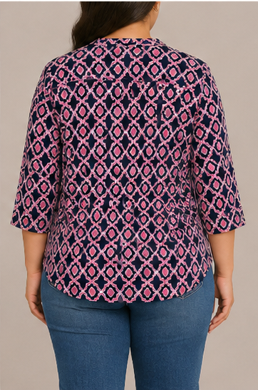 Blusa Estampada de Manga 3/4 Plus Size