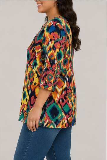 Blusa Estampada Multicolor de Manga 3/4