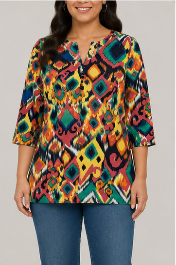 Blusa Estampada Multicolor de Manga 3/4