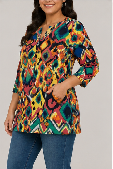 Blusa Estampada Multicolor de Manga 3/4