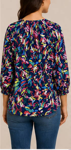 Blusa Estampada Multicolor de Manga 3/4