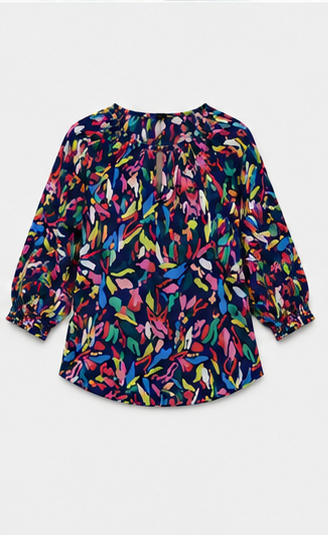 Blusa Estampada Multicolor de Manga 3/4
