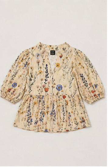 Blusa Peplum Beige con Estampado Floral