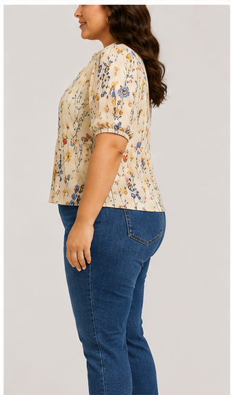 Blusa Peplum Beige con Estampado Floral