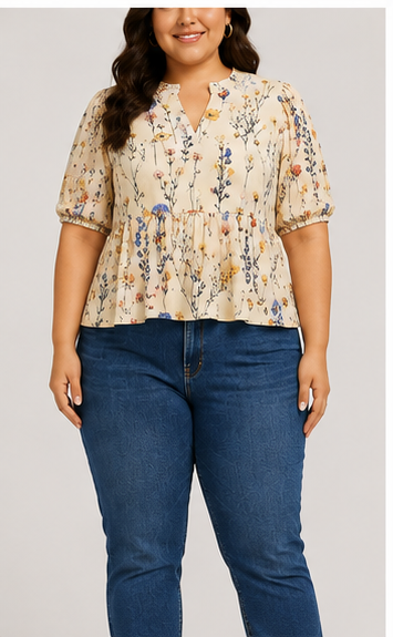 Blusa Peplum Beige con Estampado Floral