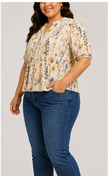 Blusa Peplum Beige con Estampado Floral