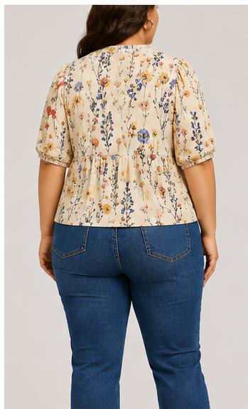 Blusa Peplum Beige con Estampado Floral
